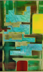 Dekonstruktion - Kirsten Kötter: ohne Titel (Waldfluss), 2009, 75 x 95 cm, Öl, Acryl auf Leinwand, bemalte Seide