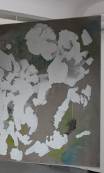 Flecken / Blotches, Kreidegrund auf ungrundierter Leinwand / Gesso on unprimed Canvas, 26.-28.6.2015, 48-Stunden-Neukölln, Albert-Schweitzer-Schule, von Kirsten Kötter