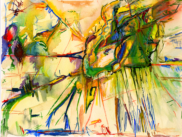 Kirsten Kötter: Site-specific painting, Malerei vor Ort, um 1991, Aquarell, 18 × 24 cm