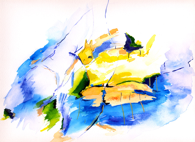 Kirsten Kötter: Site-specific painting, Malerei vor Ort, um 1995, Aquarell, 24 × 32 cm