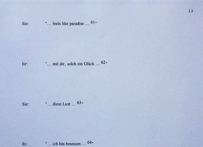 Kirsten Kötter: 'Liebst du mich?', Buch, 19 Seiten mit 100 Buchcovern, Audiovisuelle Performance mit Franz Klee und Christoph Kolb ('Dein Hackfleisch'), 1997