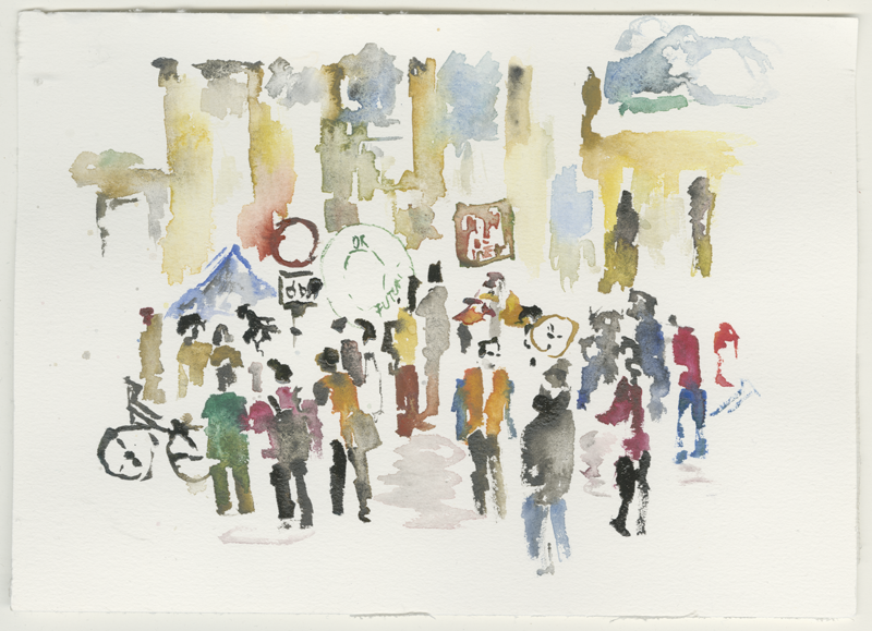 2023-04-23_b-brandenburger-tor-letzte-generation_skizze, sketch, 17 × 24 cm (Kirsten Kötter)